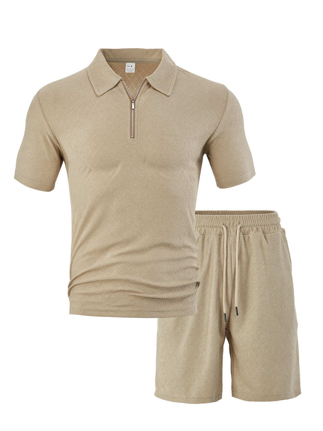 Herren nan komfortables Kurzarm-Halbzip-Set mit Polokragen und elastischer Kordelhose aus Strukturstrick EB