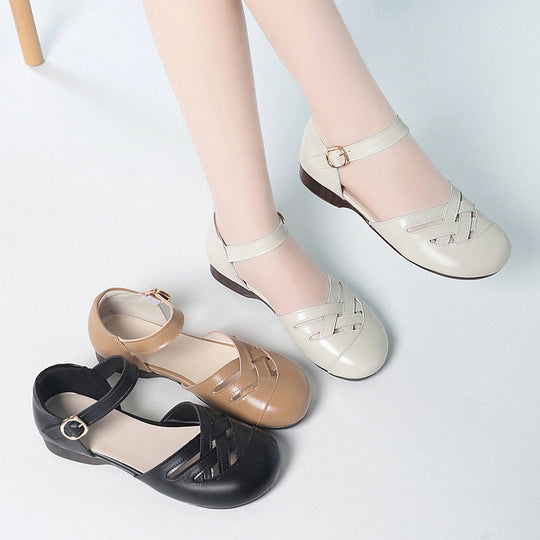 Damen modische Ballerinas mit Riemchen und offenem Schnitt EB