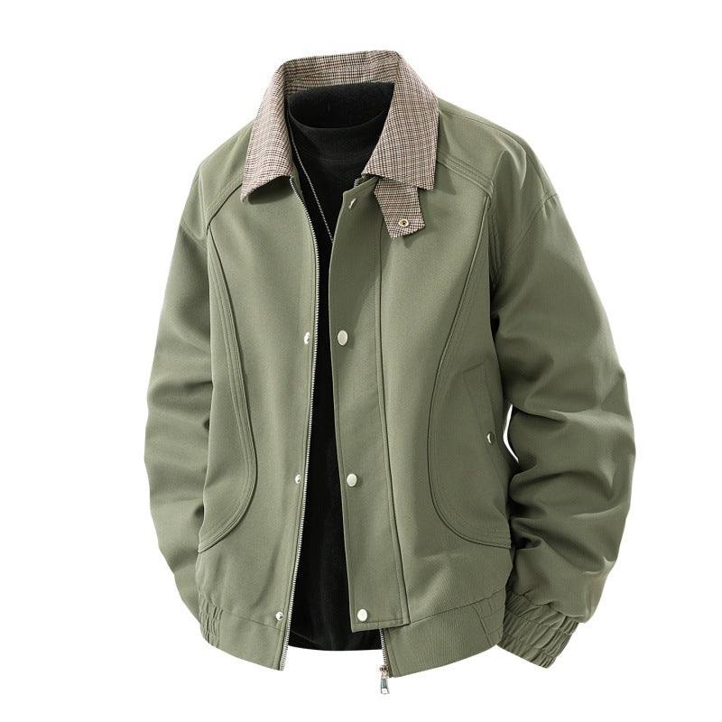 Herren leichte Harringtonjacke im Veloursleder‑Look mit Hemdkragen, durchgehendem Reißverschluss und elastischem Saum EB