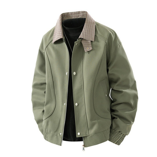 Herren leichte Harringtonjacke im Veloursleder‑Look mit Hemdkragen, durchgehendem Reißverschluss und elastischem Saum EB