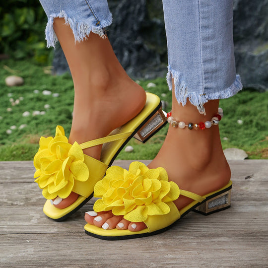 Damen elegante Sling-Sandalen mit floralen Akzenten und komfortablem Fußbett EB