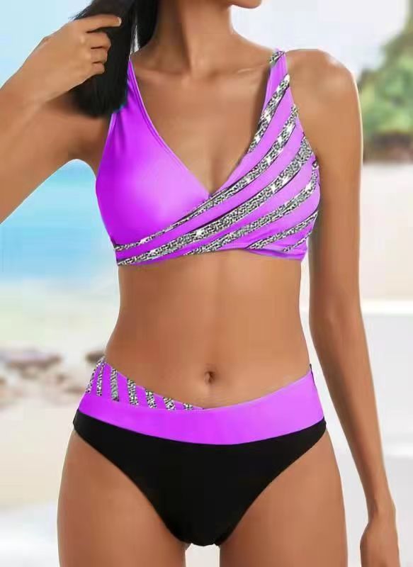 Damen Sportlicher Bikini mit modischem Wickeloberteil EB