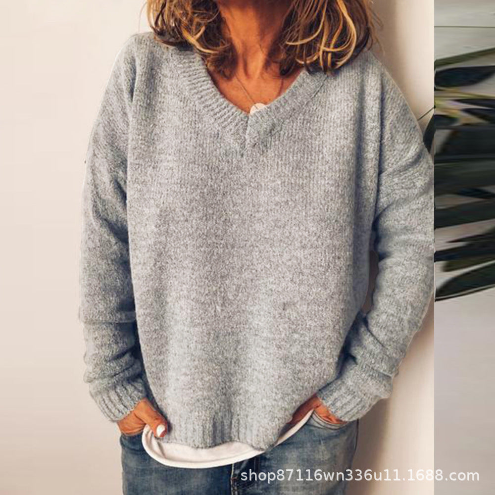 Damen V-Ausschnitt Pullover aus weichem Strick EB