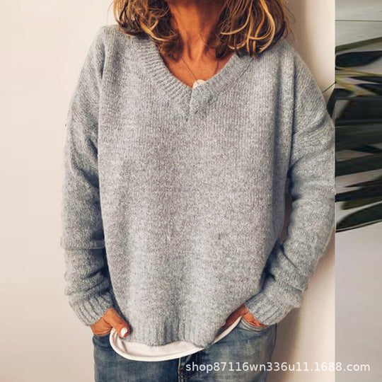 Damen V-Ausschnitt Pullover aus weichem Strick EB