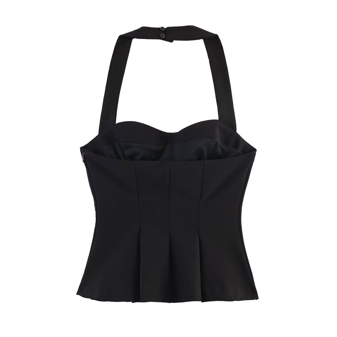 Damen Haltertop mit elegantem Taillenschnitt und feinen Plisseedetails EB
