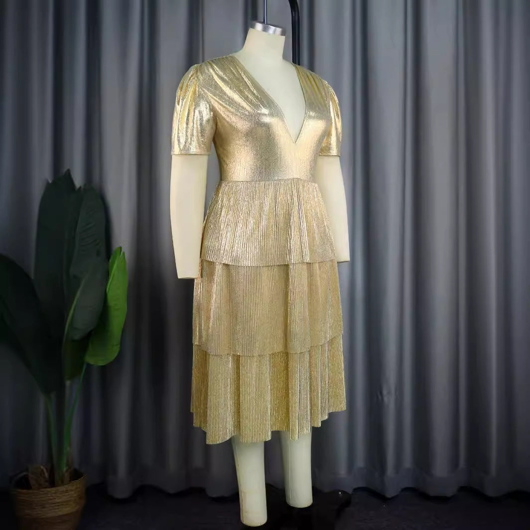 Damen Glänzendes Abendkleid mit voluminösem Rüschendesign EB
