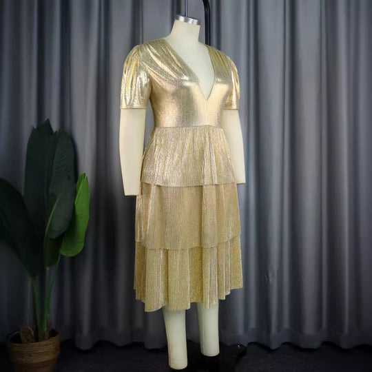 Damen Glänzendes Abendkleid mit voluminösem Rüschendesign EB
