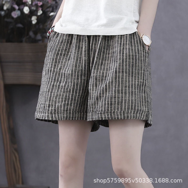 Damen Leichte Baumwollshorts mit Streifendessin EB