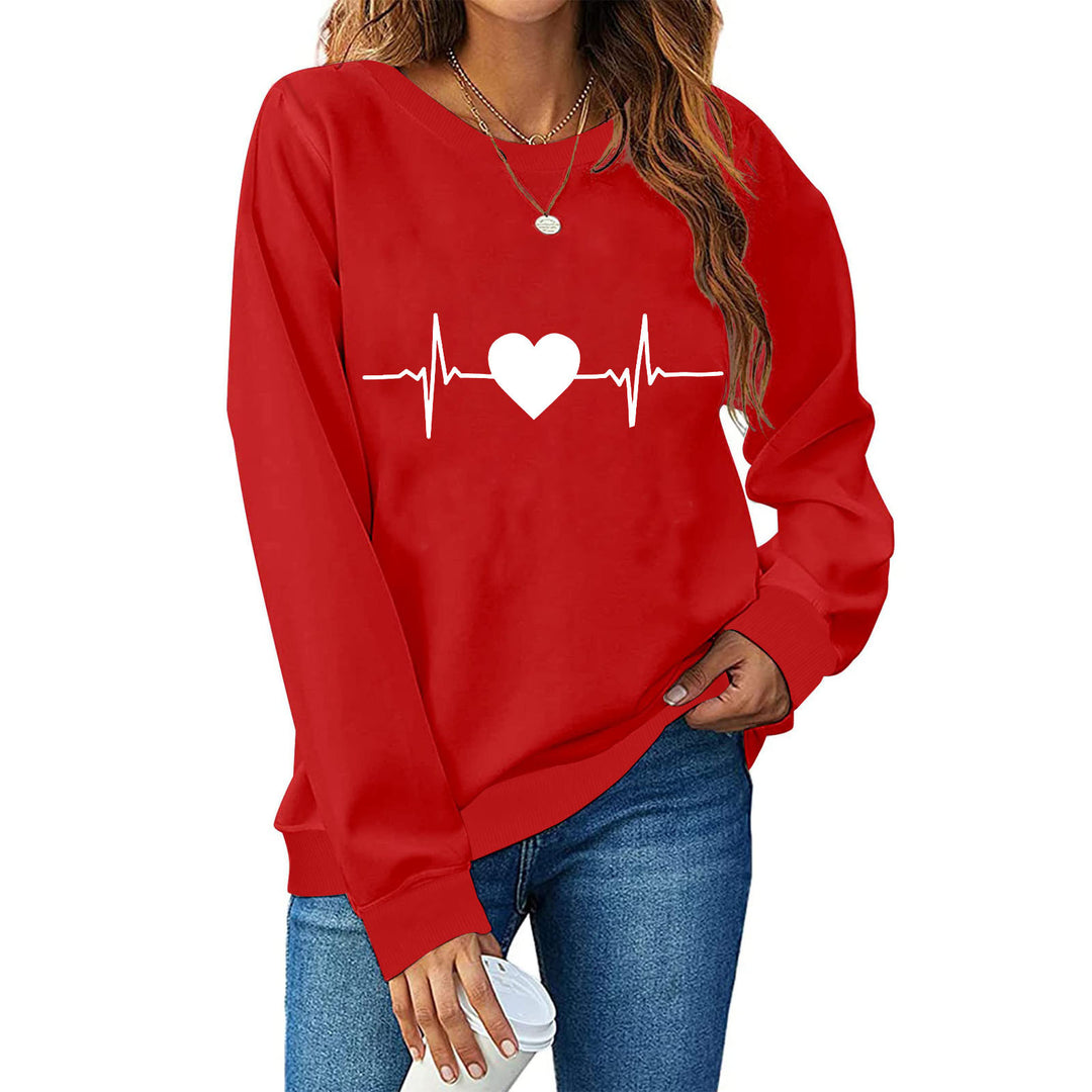 Damen Sweatshirt mit kreativem Herzschlag-Design EB