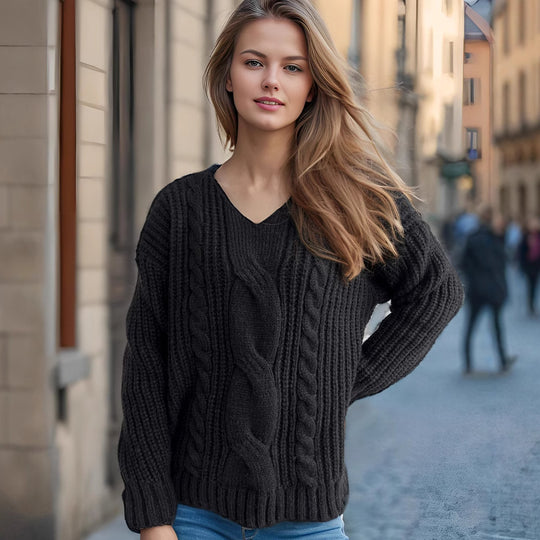Damen Grobstrickpullover mit kreativem Zopfdesign und lässigem Schnitt EB