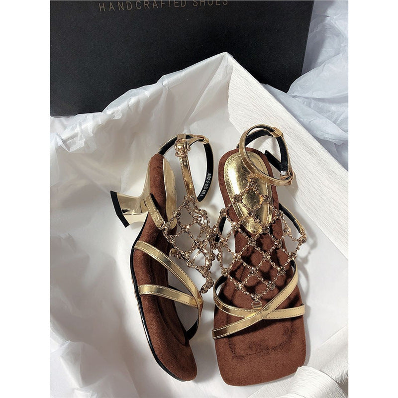 Damen elegante Sandalen mit dekorativem Strassbesatz EB