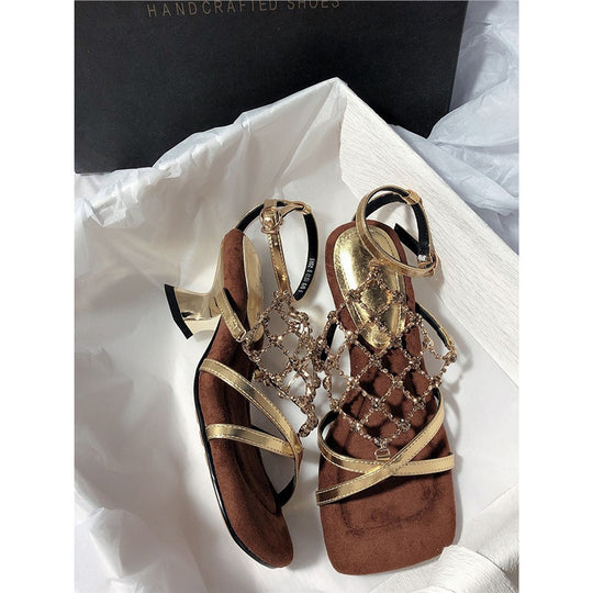 Damen elegante Sandalen mit dekorativem Strassbesatz EB