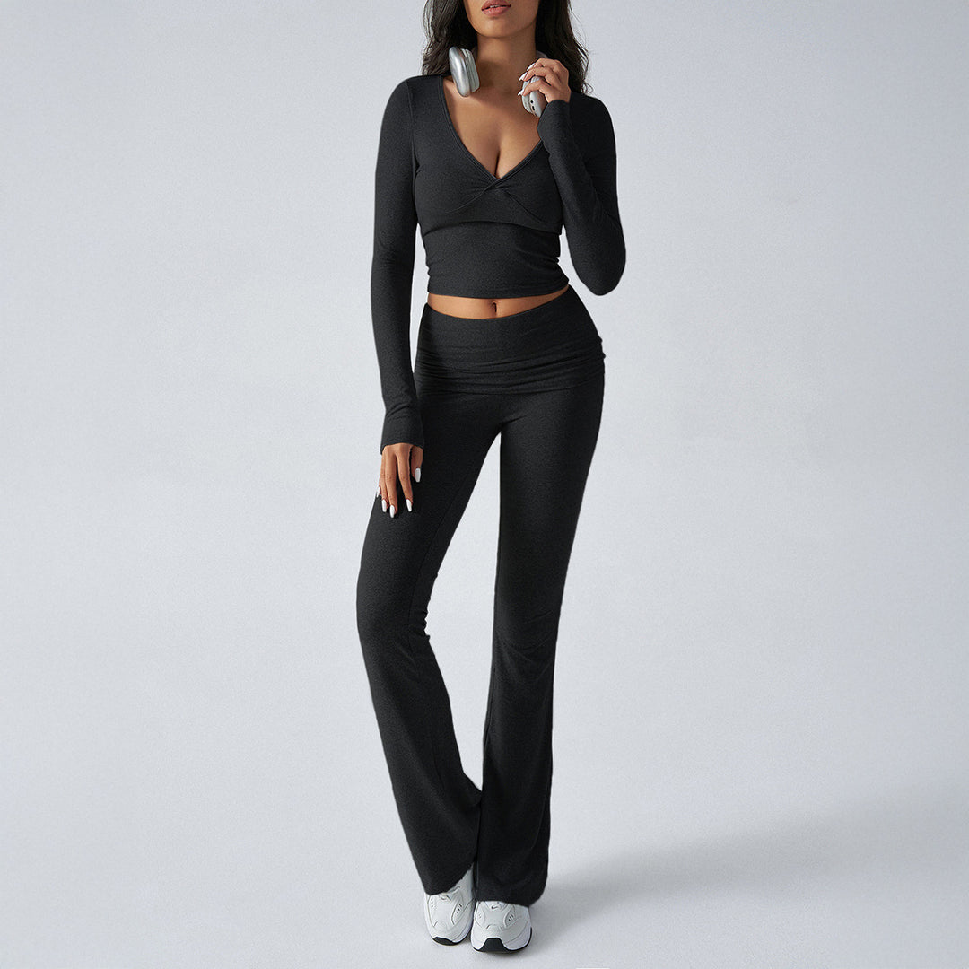 Damen nan figurbetonte Yoga-Set mit hoher Taille und V-Ausschnitt EB