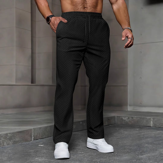 Herren nan strukturierte Relax-Jogginghose mit geometrischem Jacquard, elastischem Tunnelzug und geradem Bein EB