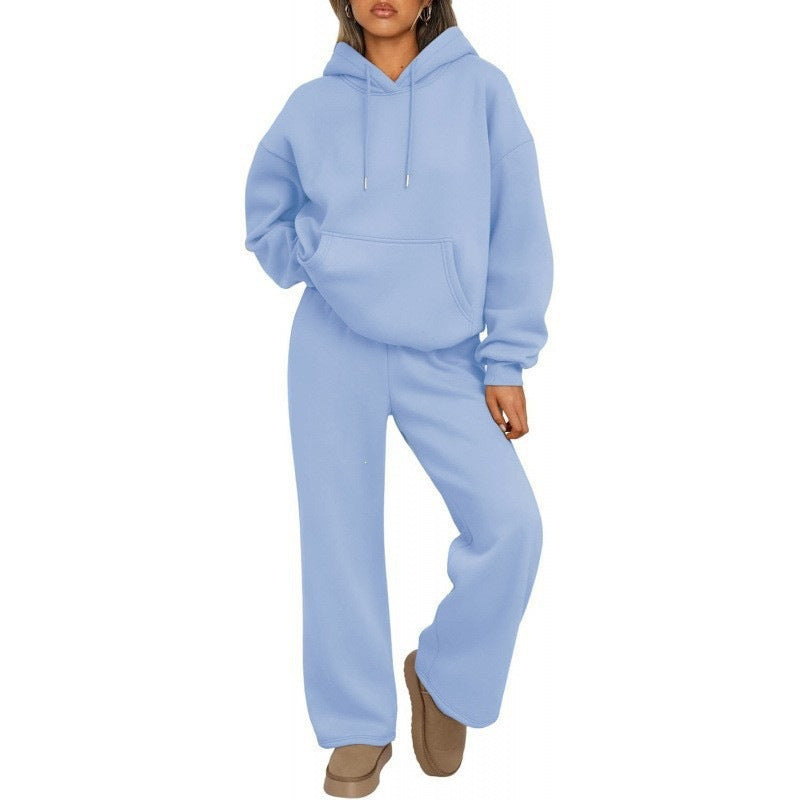 Damen Oversized Hoodie-Set mit Kängurutasche und weiter Palazzohose EB