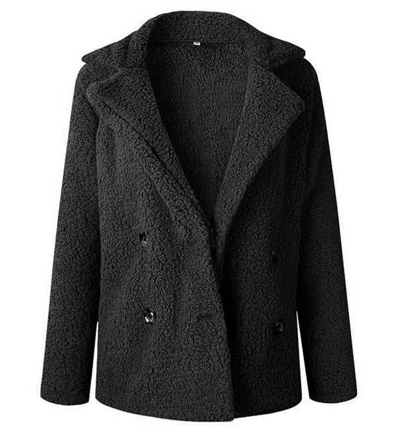 Damen Flauschiger Doppelreiher Blazer aus Kunstfell EB