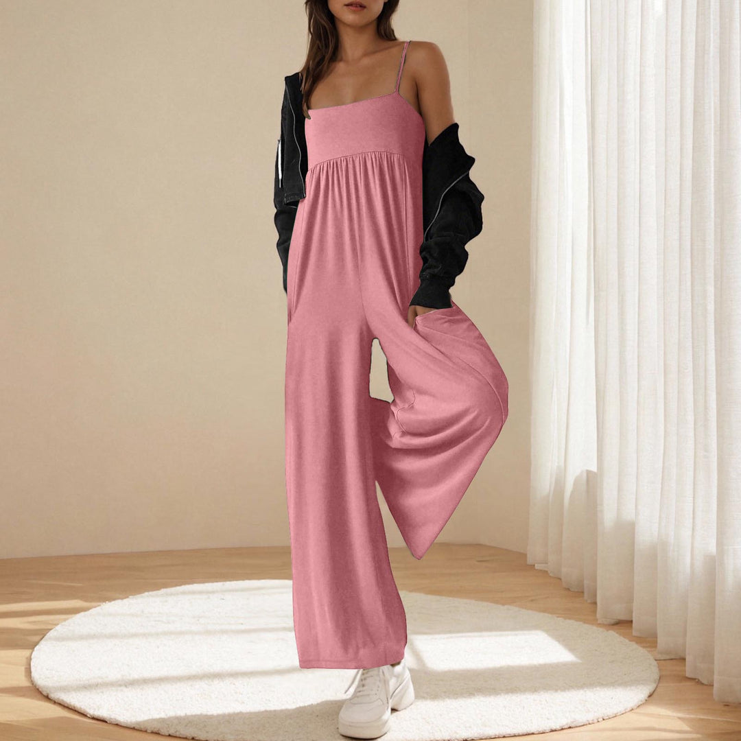 Damen lässiger Jumpsuit mit breitem Bein und verstellbaren Trägern EB