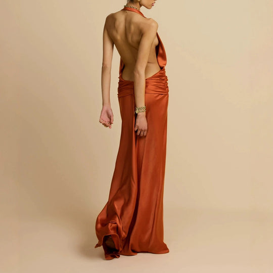 Damen Elegantes Maxikleid mit tiefem V-Ausschnitt und raffinierten Drapierungen EB
