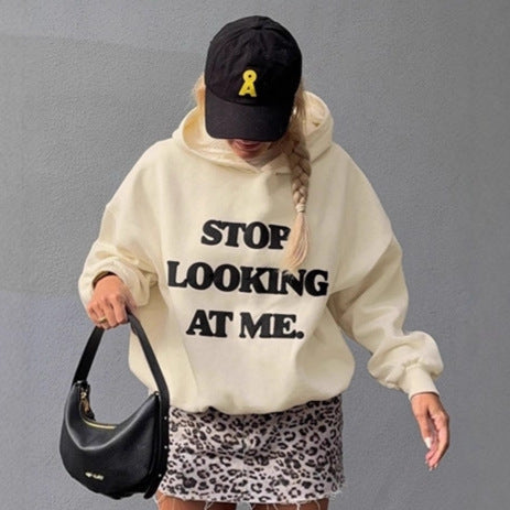 Damen lässiger Kapuzenpullover mit auffälligem Schriftzug EB