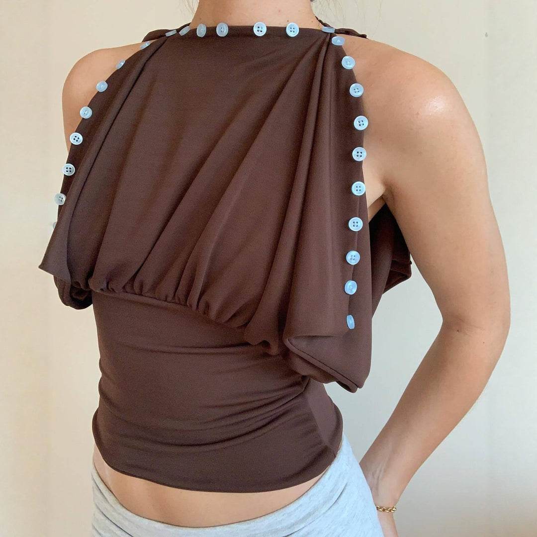 Damen Off-Shoulder Oberteil mit eleganter Knopfverzierung EB