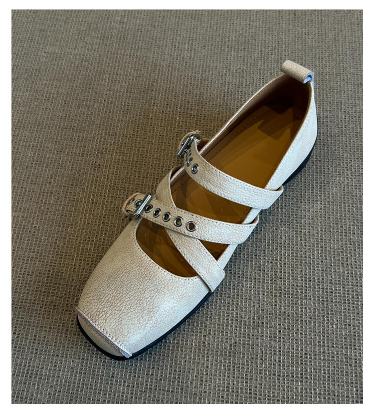 Damen Ballerinas mit dekorativen Riemen und modischen Schnallen EB