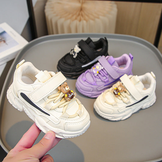 Damen Sportliche Kinder Sneakers mit praktischem Klettverschluss und tierischen Applikationen EB