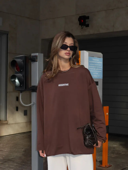 Damen Oversized Longsleeve-Sweatshirt mit Statement-Print und Rundhalsausschnitt EB