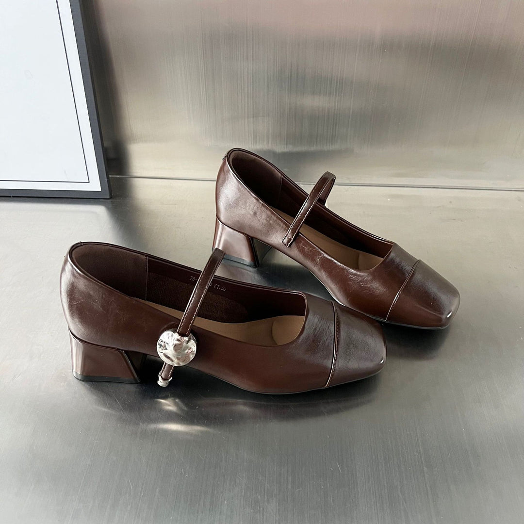 Damen elegante Pumps mit modischem Riemen und bequemer Blockabsatz EB
