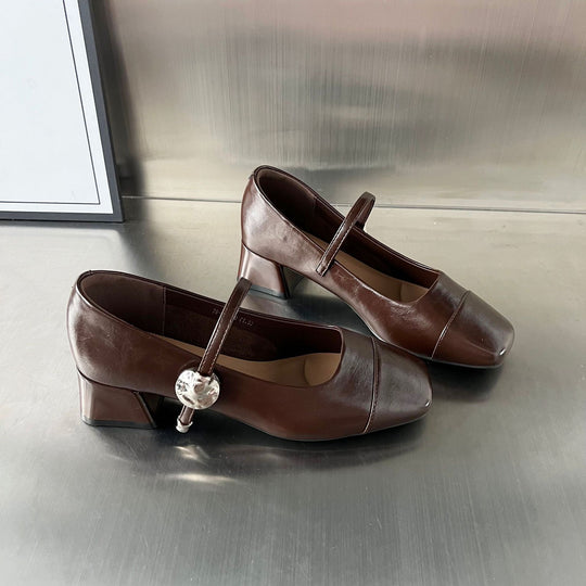 Damen elegante Pumps mit modischem Riemen und bequemer Blockabsatz EB