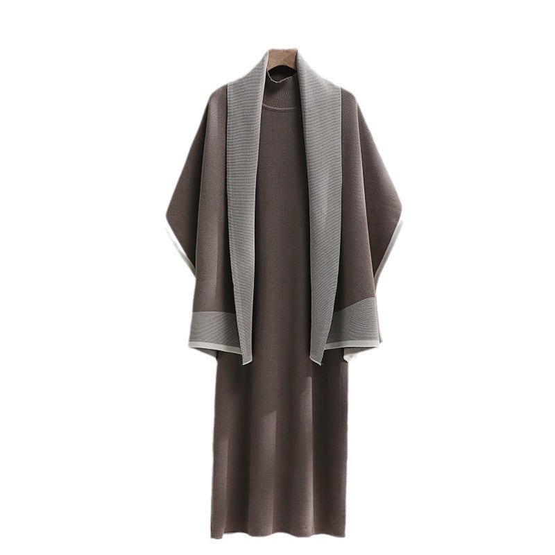 Damen Strickkleid mit drapierter Strickjacke EB