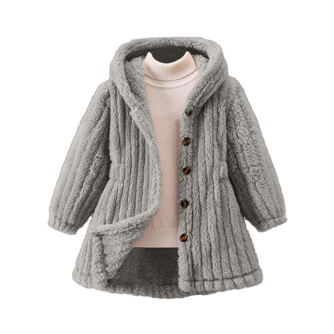 Damen Kuschelige Teddyjacke mit Kapuze und Knopfverschluss EB