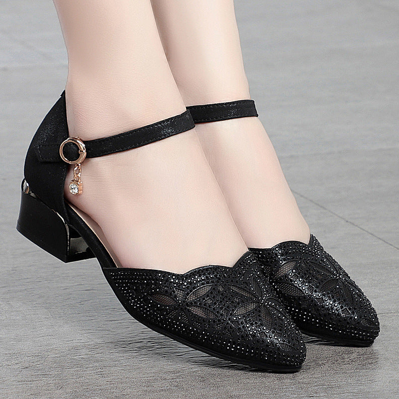 Damen elegante Ballerinas mit modischem Strassdesign und verstellbarem Riemen EB