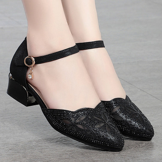 Damen elegante Ballerinas mit modischem Strassdesign und verstellbarem Riemen EB