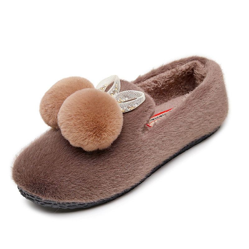 Damen Kuschelige Hausschuhe mit dekorativem Pom-Pom und Blattdesign EB