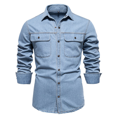 Herren Denim Hemd mit zwei Brusttaschen und modischem Schnitt EB