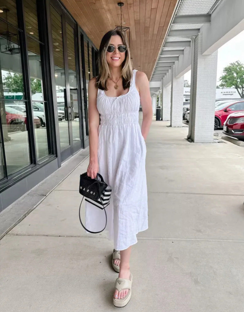 Damen Sommerkleid mit elastischem Taillenband und lockerer Passform Heidi-Mode
