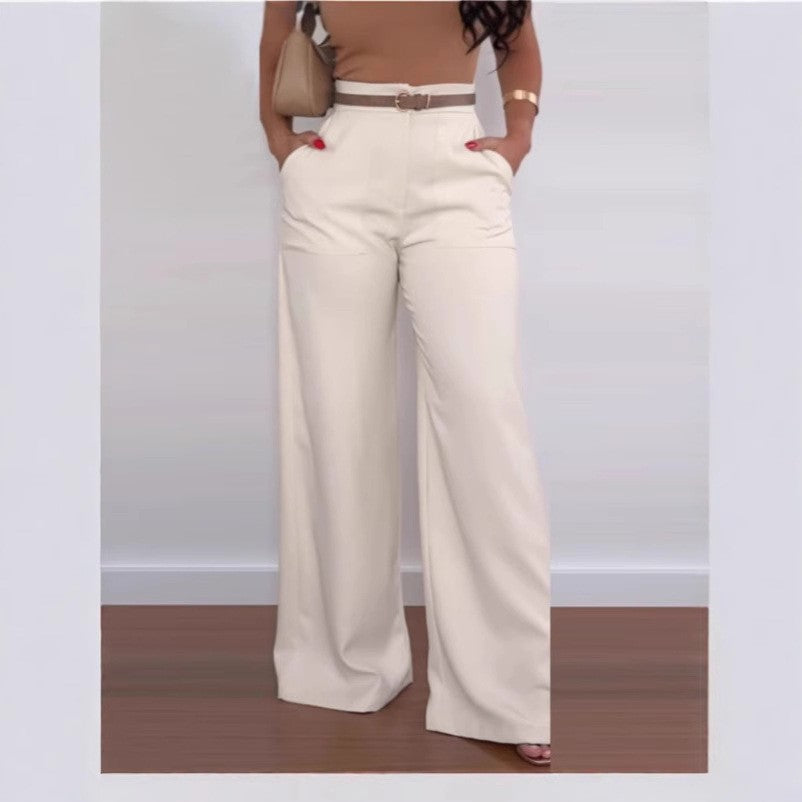 Damen Weit geschnittene Hochtaillenhose mit Taschen EB