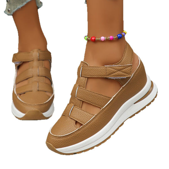 Damen Geschlossene Plateau-Sport-Sandalen mit geflochtenen Riemen und Klettverschluss EB