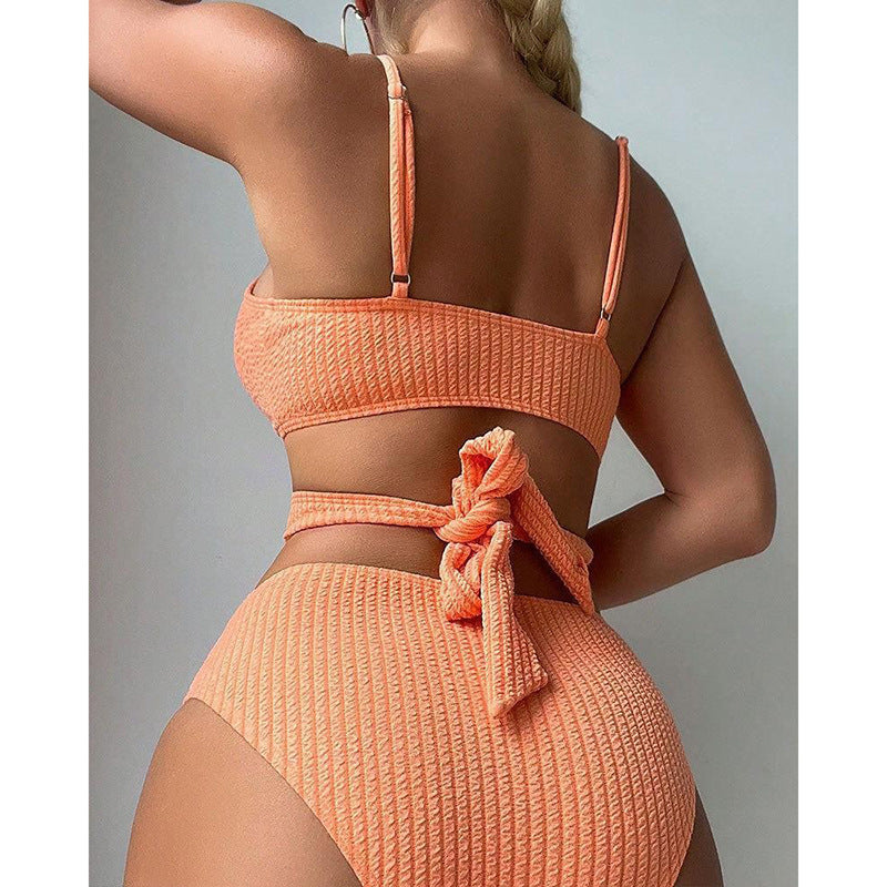 Damen Hoch tailliertes Bikini-Set mit gekreuztem Oberteil EB