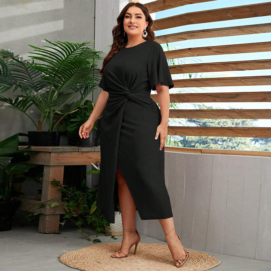 Damen Midikleid mit elegantem Knotendesign und modischem Schlitz EB