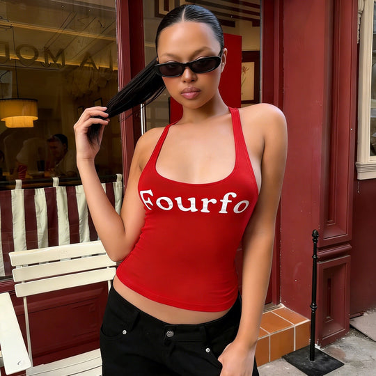 Damen Sportliches Crop-Top mit raffinierten Trägern und auffälligem Schriftzug EB