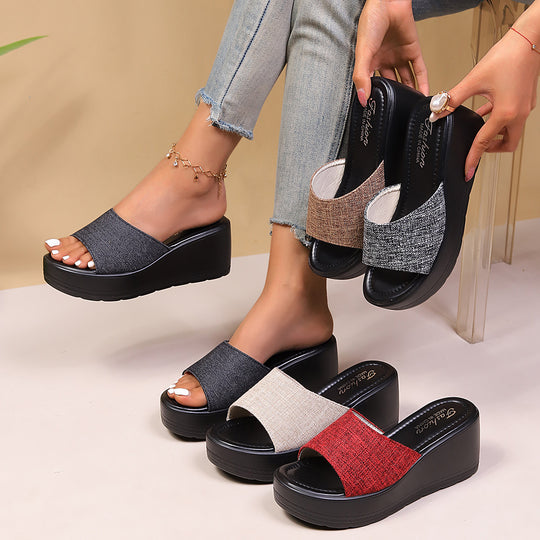 Damen komfortable Plateau-Sandalen mit offenen Zehen und textilem Obermaterial EB