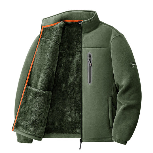 Herren nan Thermo-Fleecejacke mit hochflorigem Teddyfutter, Brust-Reißverschlusstasche und winddichter Front EB