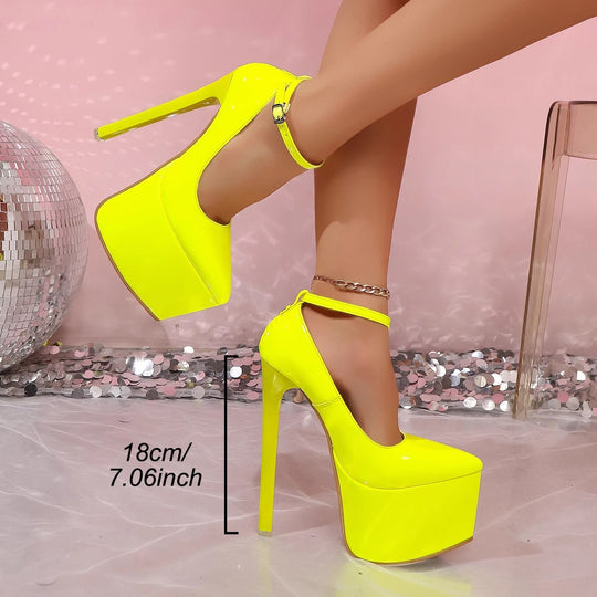 Damen Plateau High Heel Pumps mit verstellbarem Knöchelriemen EB