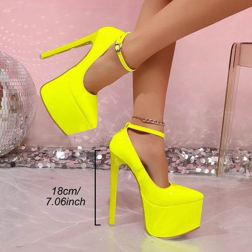 Damen Plateau High Heel Pumps mit verstellbarem Knöchelriemen EB
