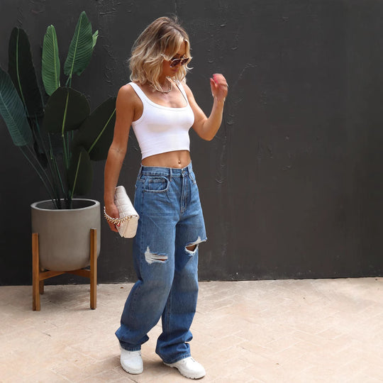 Damen Weite Jeans mit lässiger Vintage-Optik EB