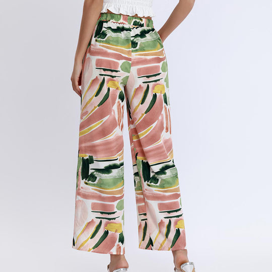 Damen Weite Hose mit lebhaftem Grafiken-Design und elastischem Bund EB