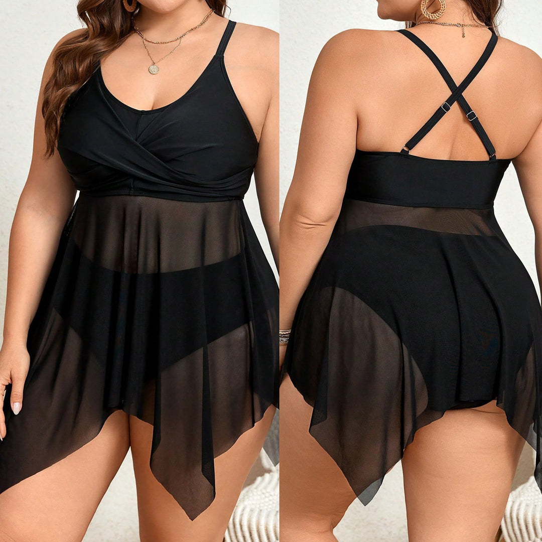 Damen Badeanzug mit transparentem Rock und raffinierter Kellerfalte EB