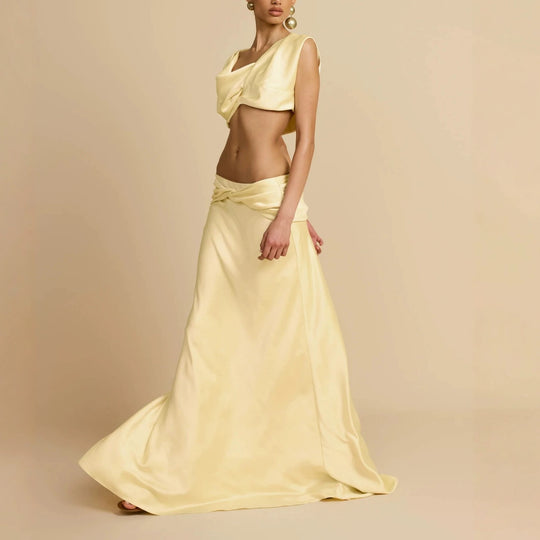 Damen Elegantes bodenlanges Kleid mit drapierten Details EB