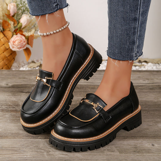 Damen modische Loafers mit stabiler Profilsohle und stilvollem Schnallendesign EB